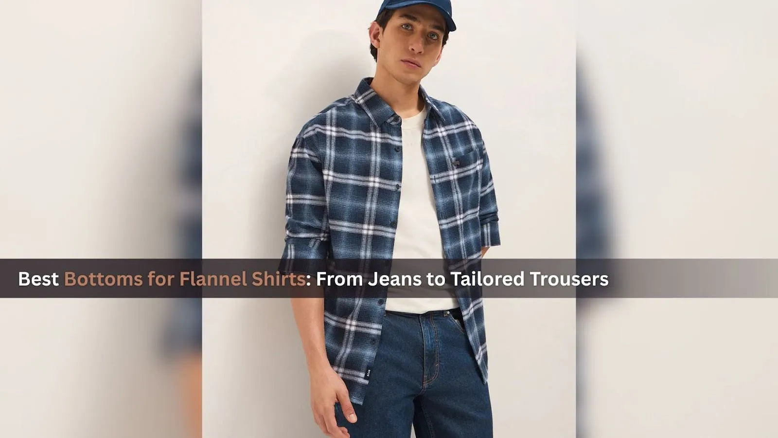 Casual flannel shirt paired with tailored trousers