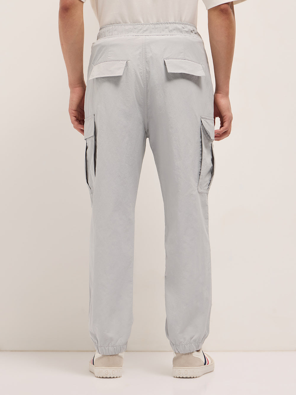 Grey Nylon Relaxed Fit Cargo Pants with Utility Pockets by The Bear House