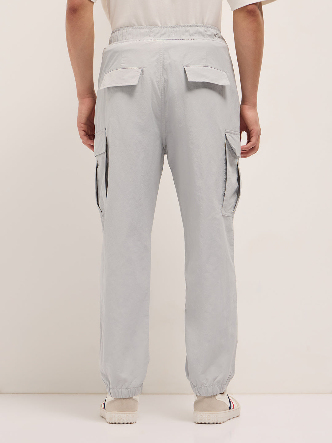 Grey Nylon Relaxed Fit Cargo Pants with Utility Pockets by The Bear House
