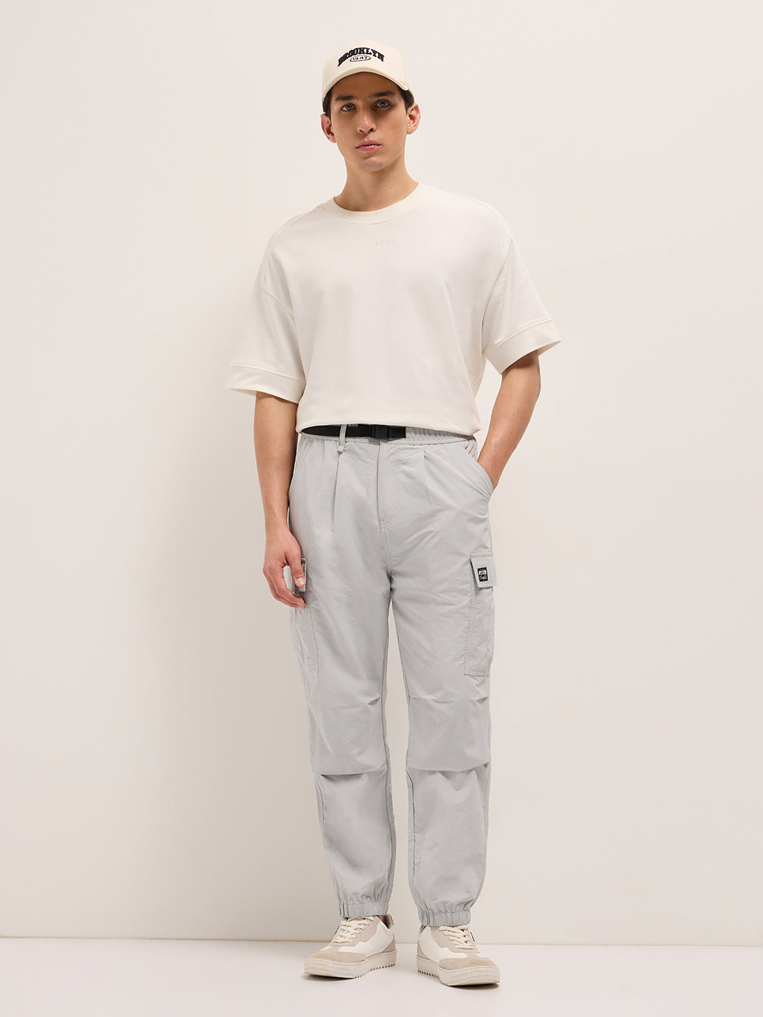 Grey Nylon Relaxed Fit Cargo Pants with Utility Pockets by The Bear House
