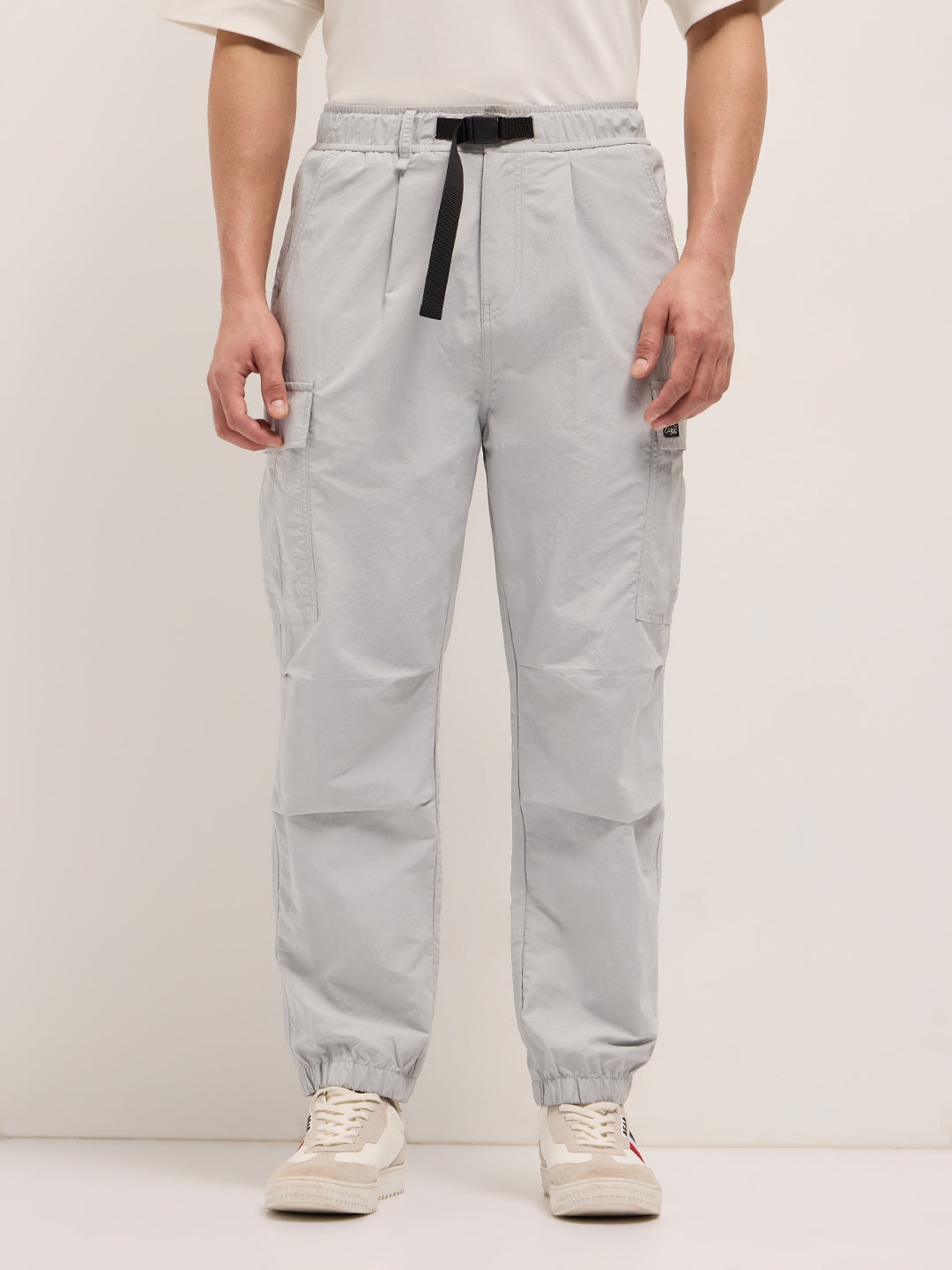 Grey Nylon Relaxed Fit Cargo Pants with Utility Pockets by The Bear House