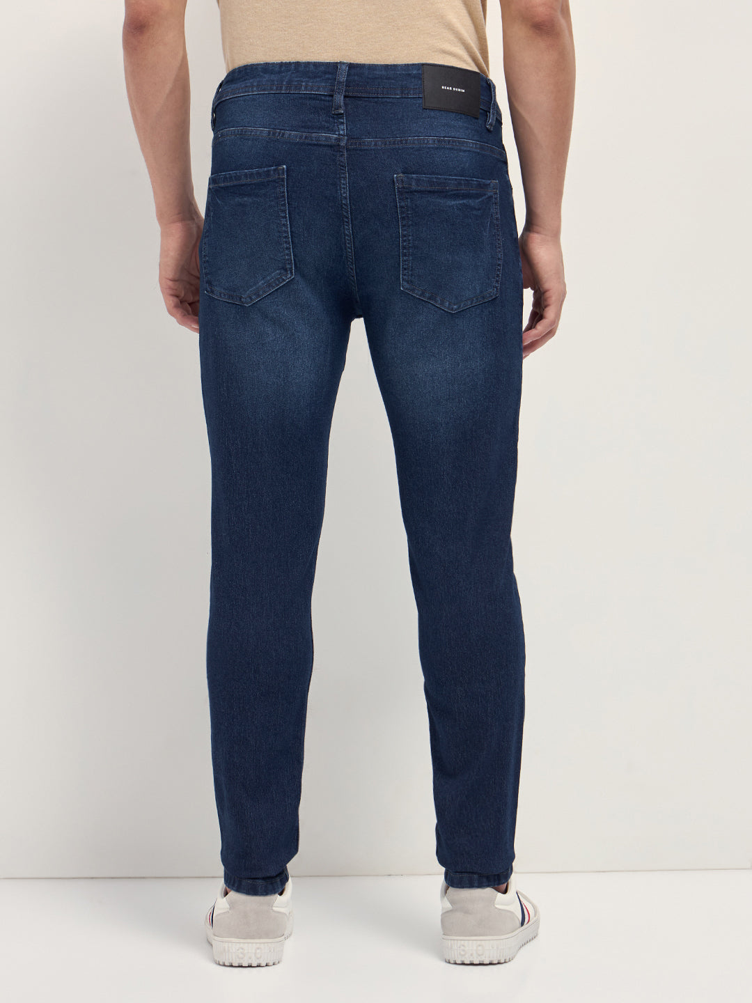 Dark Blue Mid-Rise Slim Fit Jeans with Light Fade by The Bear House