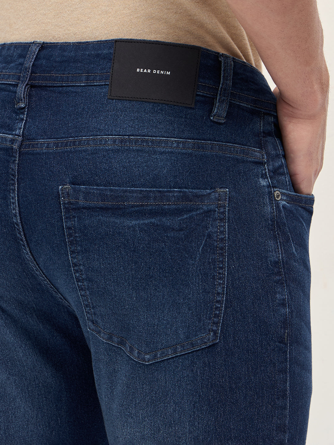 Dark Blue Mid-Rise Slim Fit Jeans with Light Fade by The Bear House