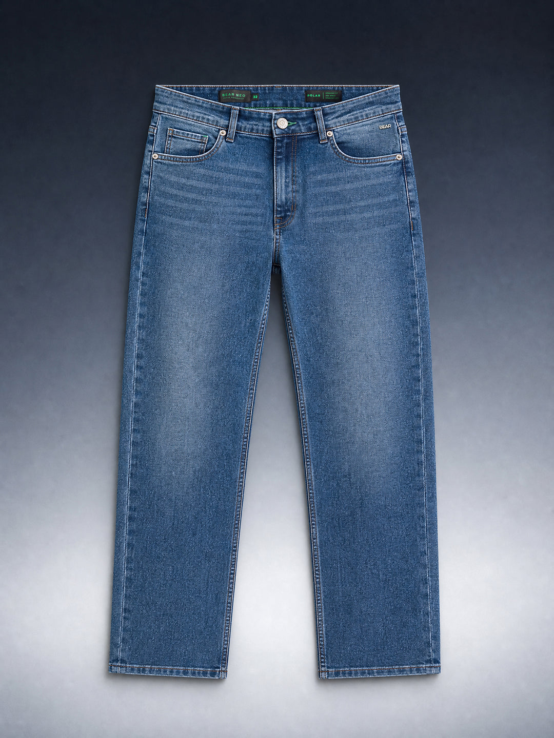 Bear Neo Mid Blue Mid-Rise Straight Fit Jeans by The Bear House
