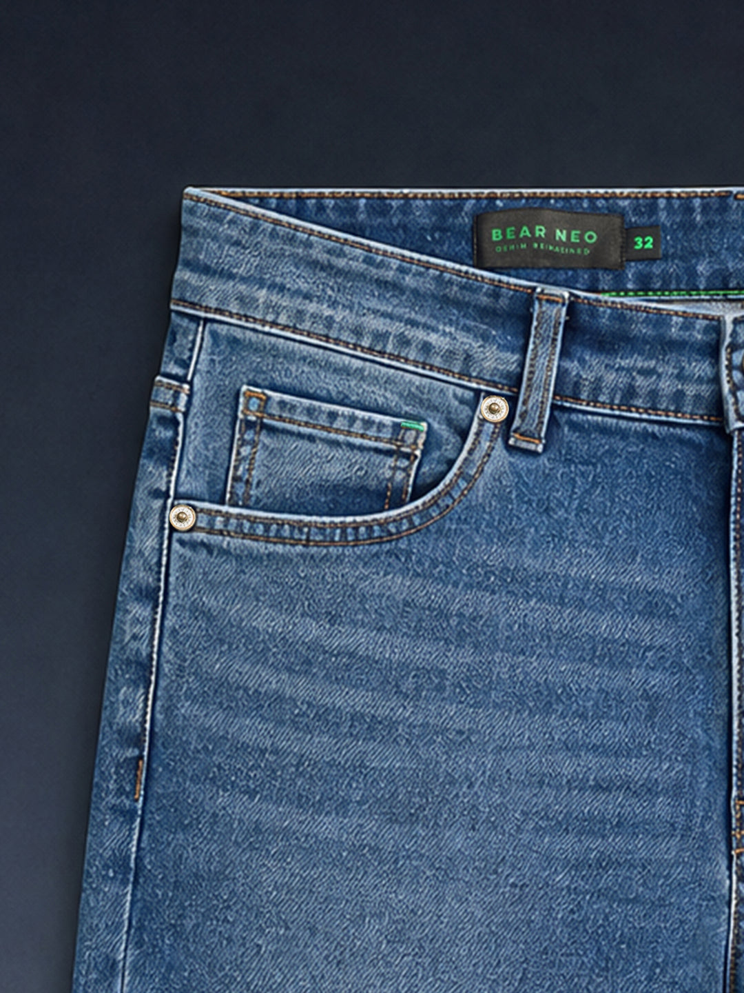 Bear Neo Mid Blue Mid-Rise Straight Fit Jeans by The Bear House
