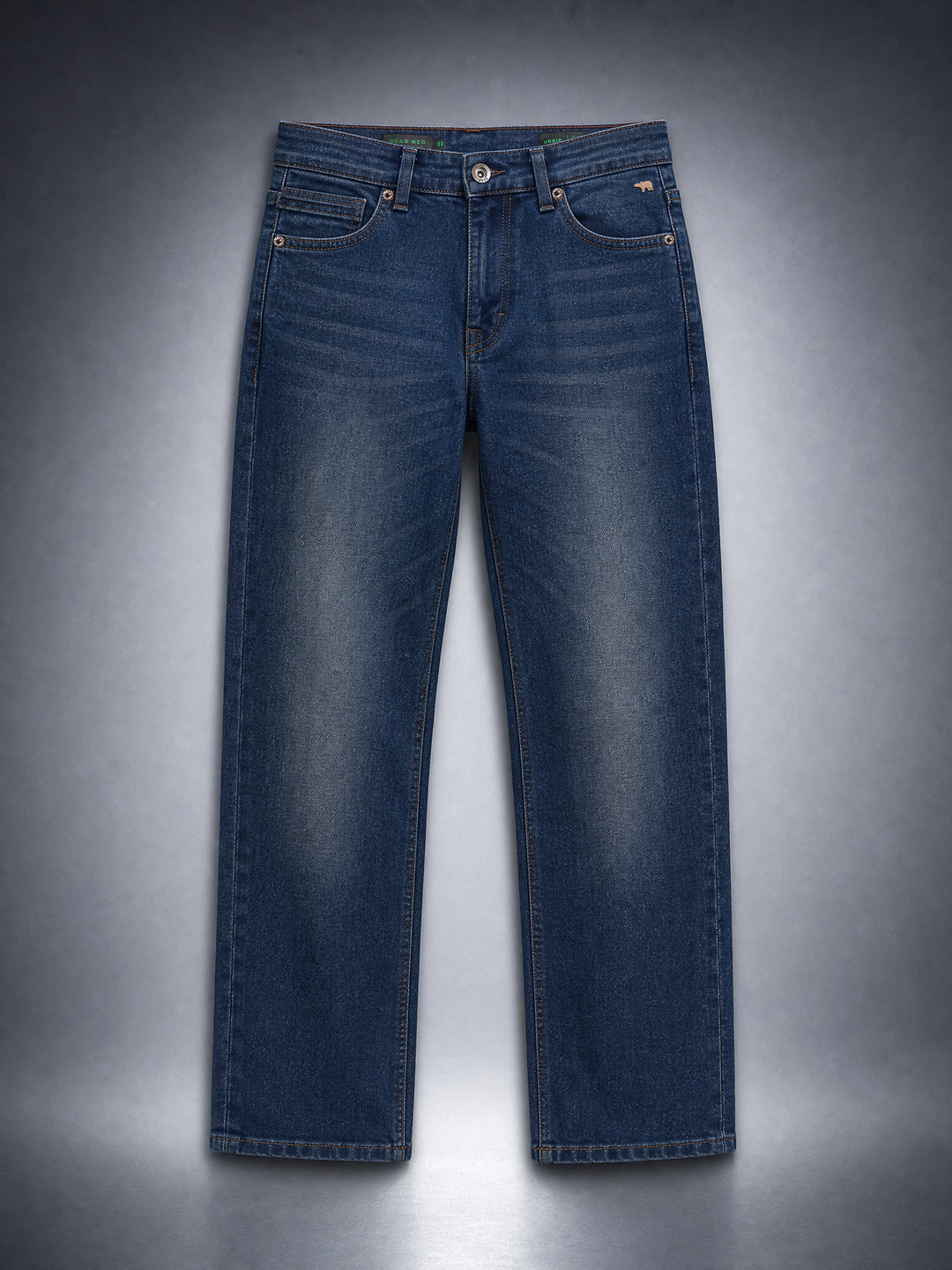 Bear Neo Dark Blue Mid-Rise Relax Fit Jeans with Light Fade by The Bear House