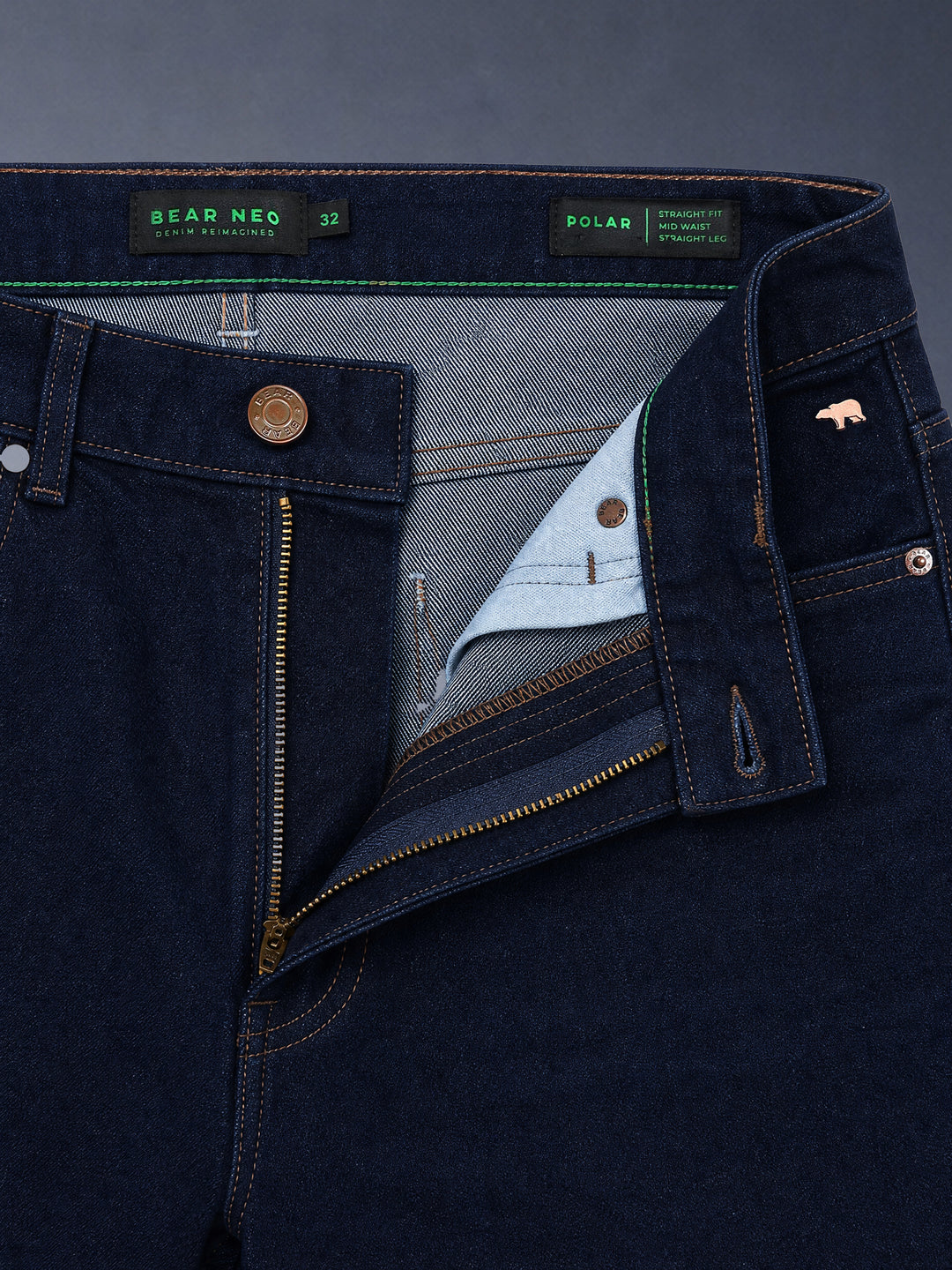 Bear Neo Dark Blue Mid-Rise Straight Fit Jeans by The Bear House