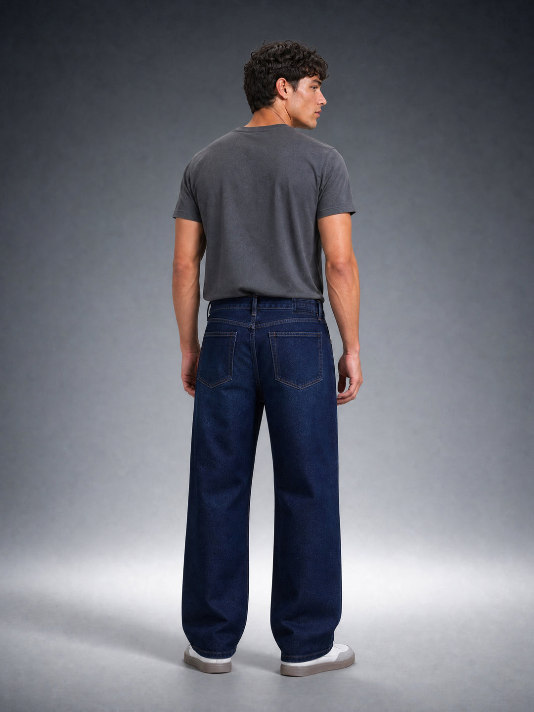 Bear Neo Dark Blue Mid-Rise Baggy Fit Jeans with Light Fade by The Bear House
