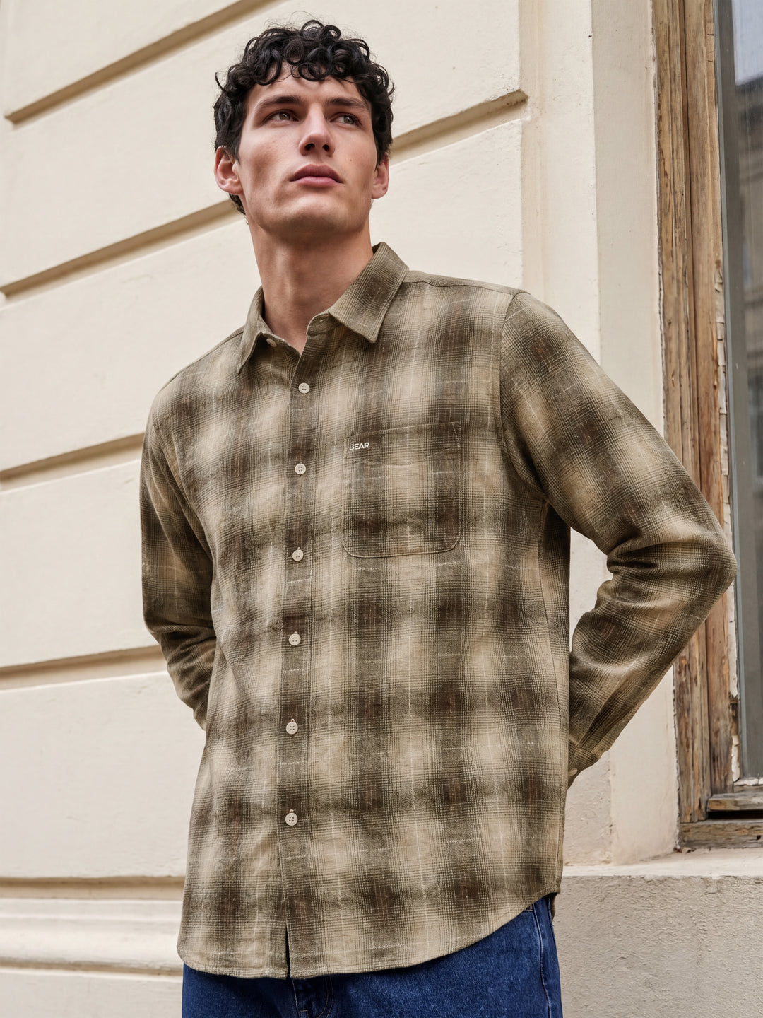 Olive Checked Regular Fit Casual Shirt by The Bear House