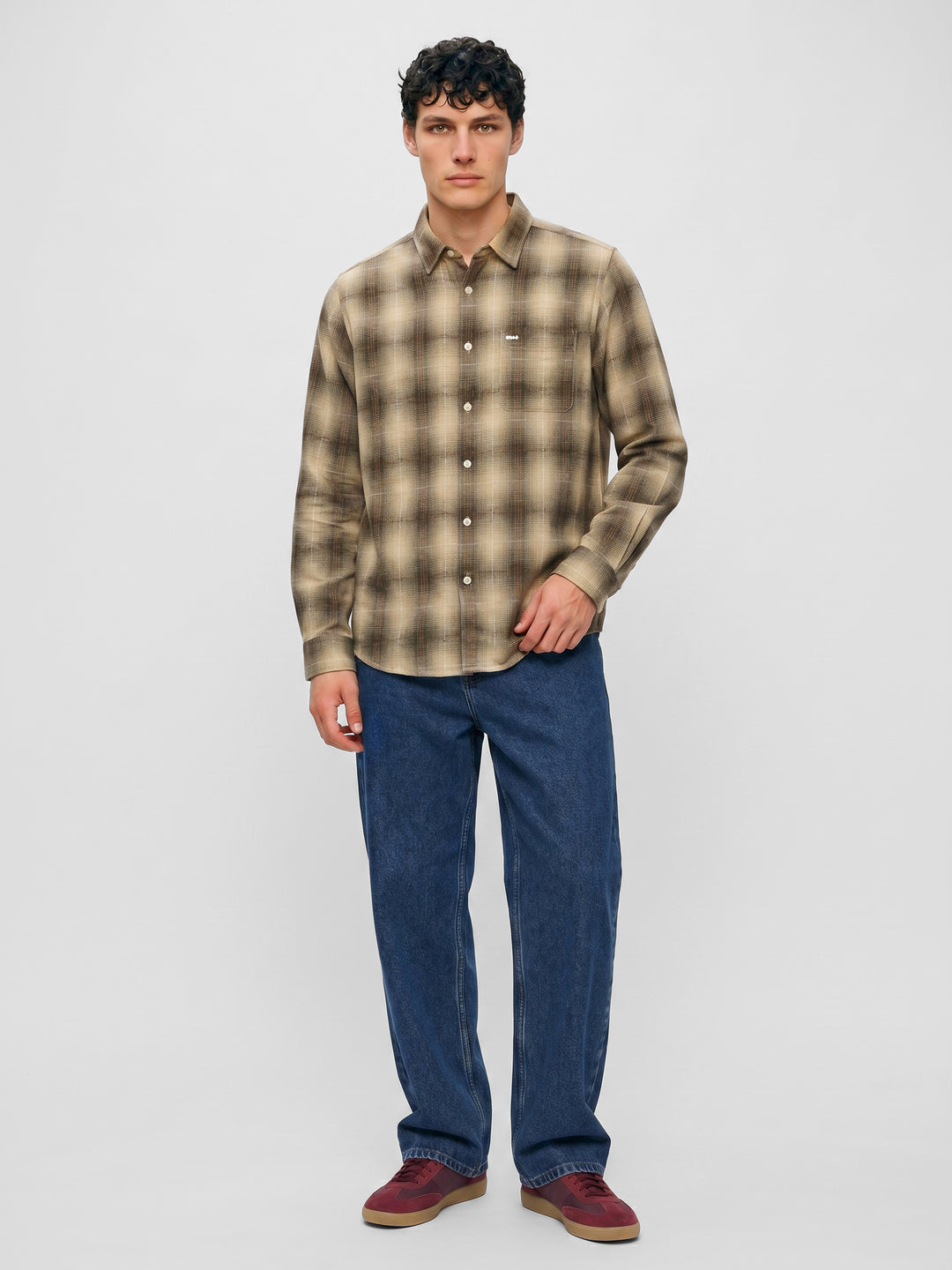Olive Checked Regular Fit Casual Shirt by The Bear House