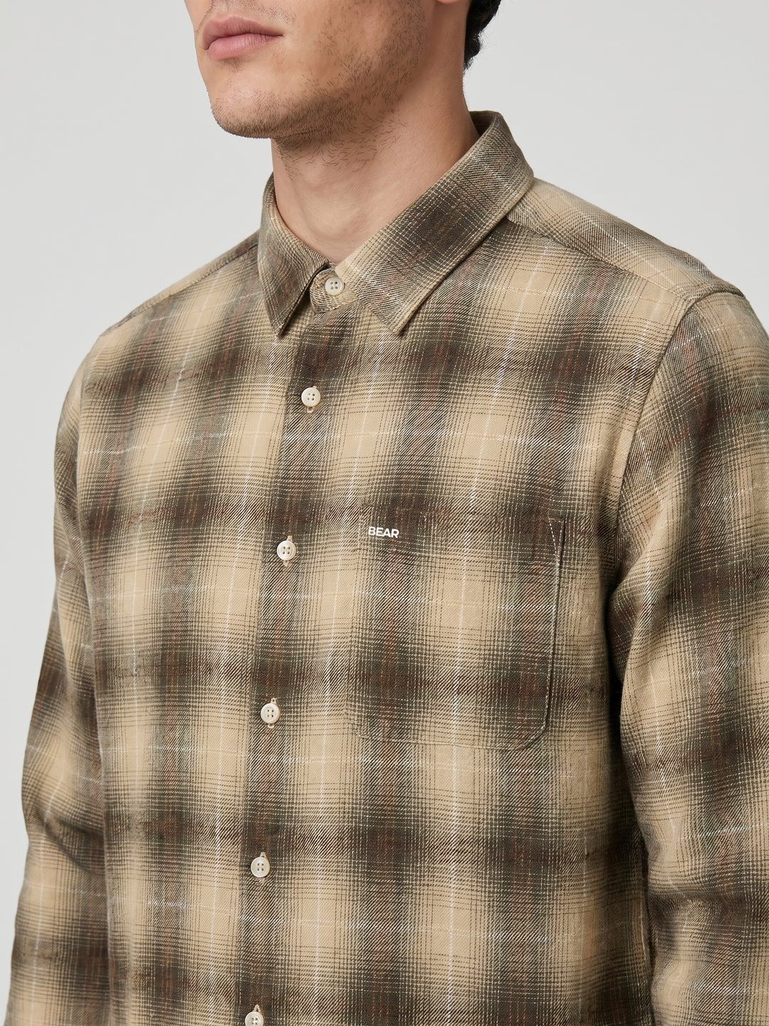 Olive Checked Regular Fit Casual Shirt by The Bear House