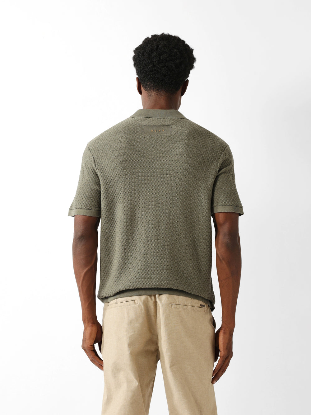 Olive Regular Fit Textured Knit Polo by The Bear House