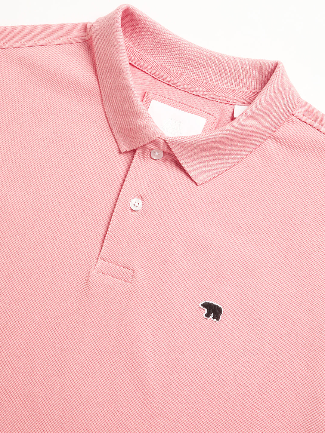 Men Pink Solid Slim Fit Polo Collar T-shirt by The Bear House