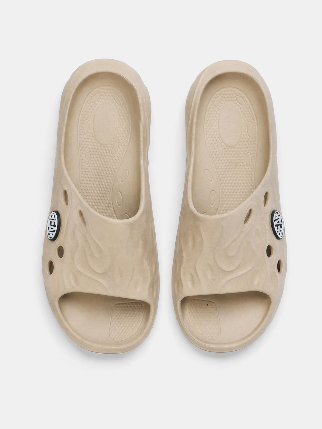 Beige Textured Slip-On Casual Slides by The Bear House