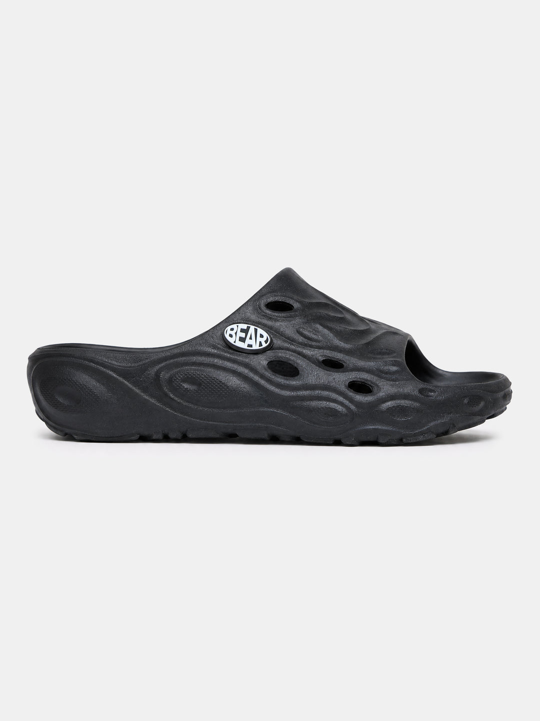 Black Textured Slip-On Casual Slides by The Bear House