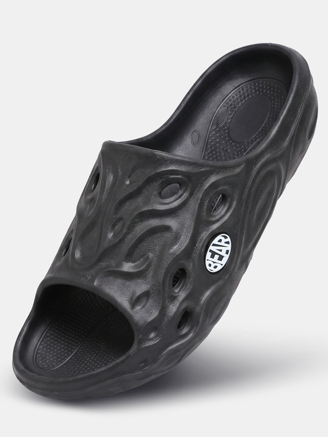 Black Textured Slip-On Casual Slides by The Bear House