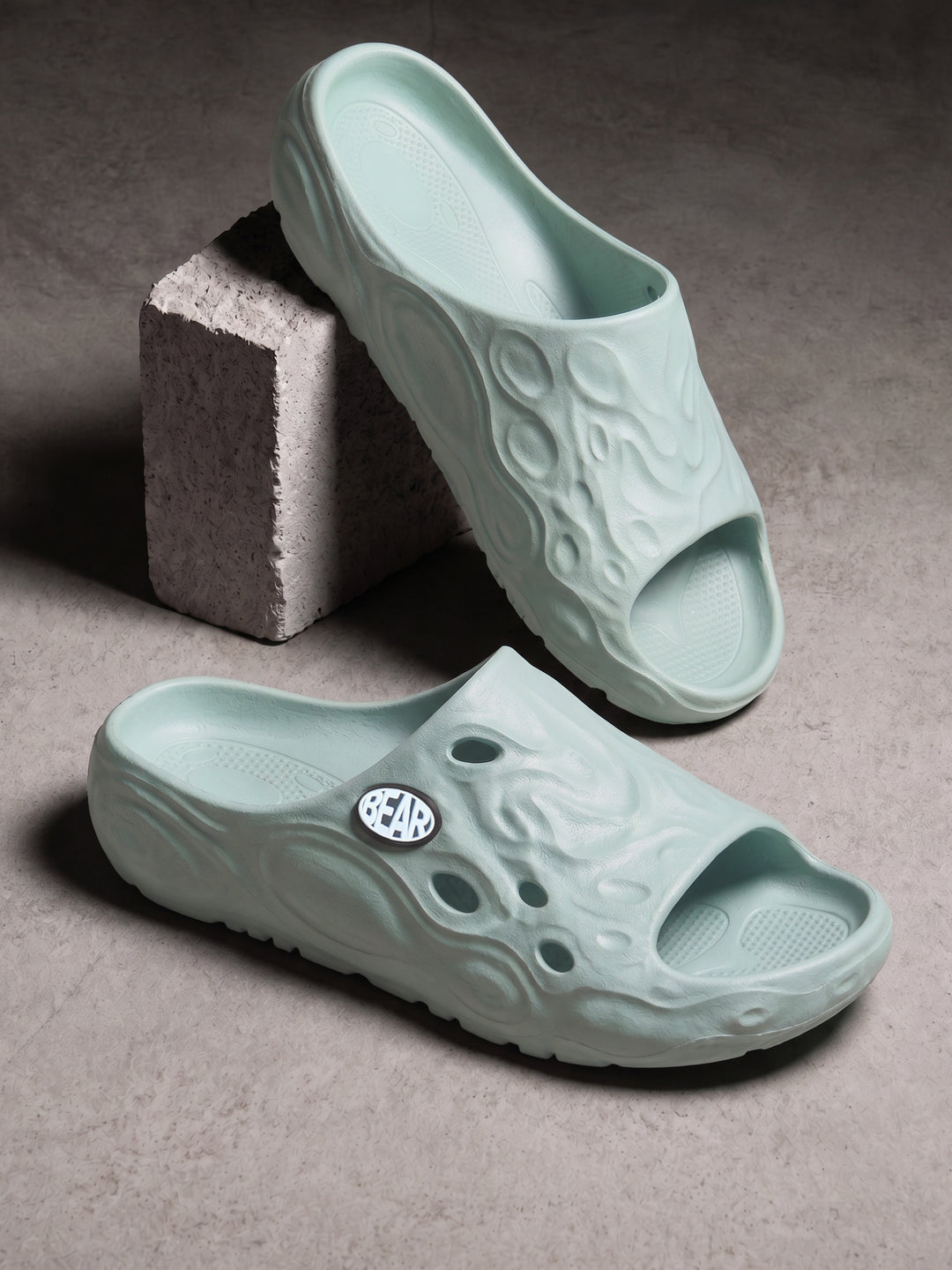 Light Blue Textured Slip-On Casual Slides by The Bear House
