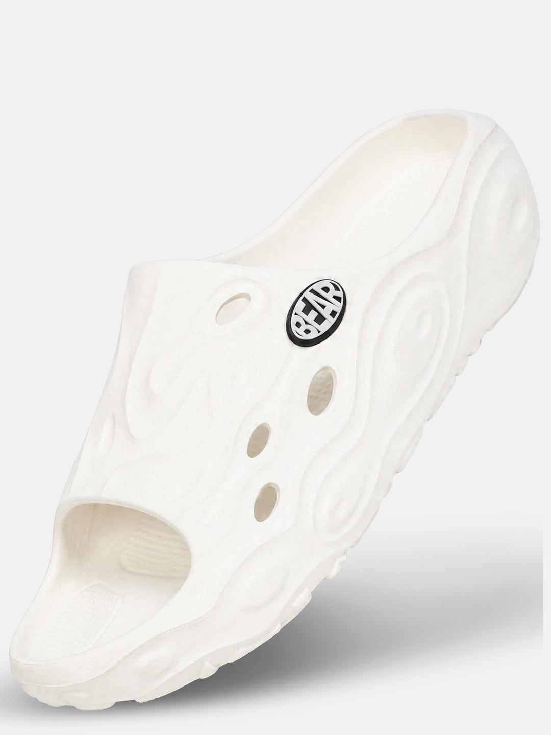 White Textured Slip-On Casual Slides by The Bear House