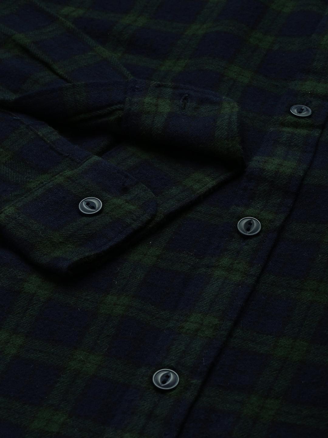 Men Green Checked Flannel Cotton Casual Shirt by The Bear House