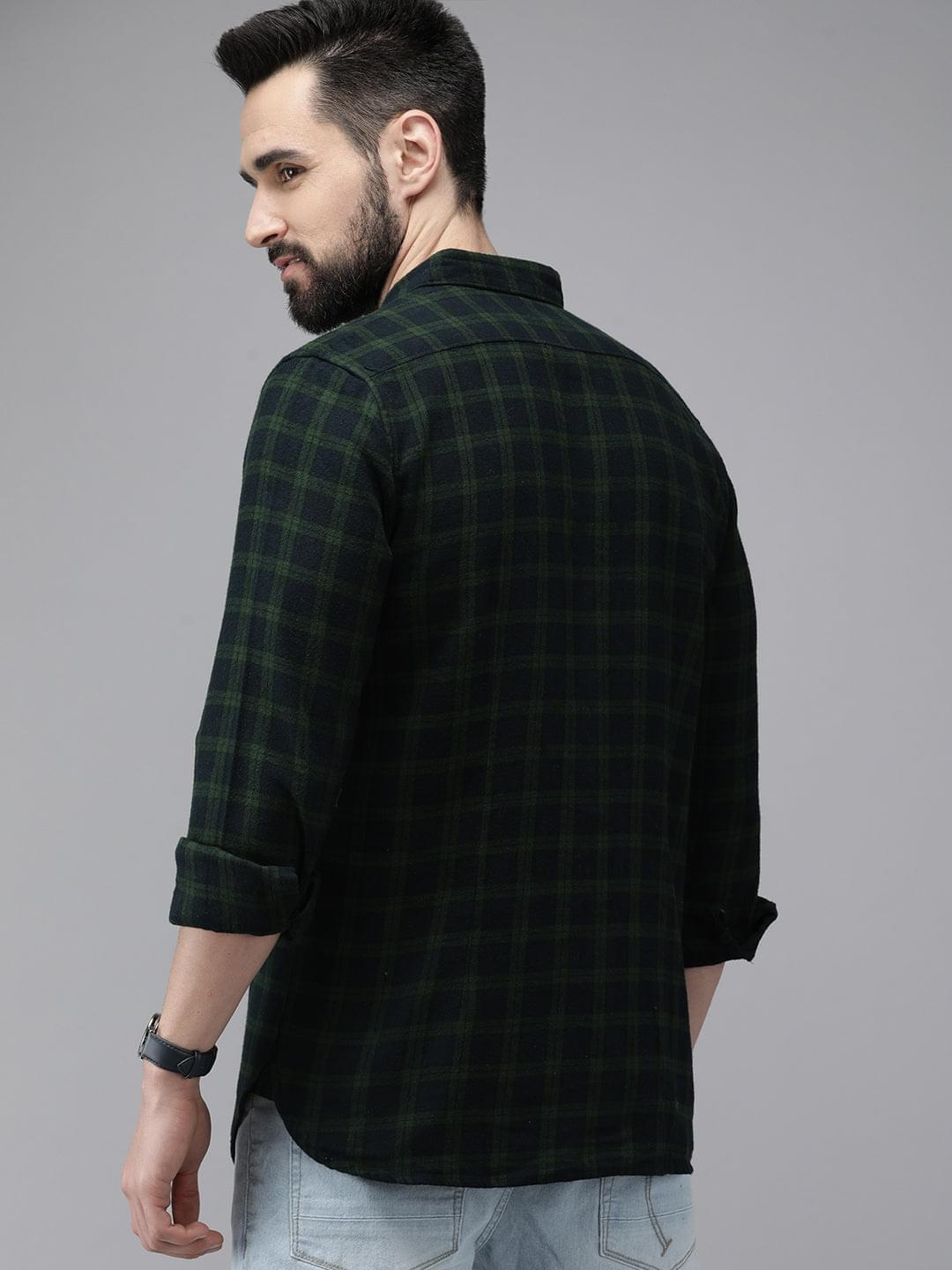 Men Green Checked Flannel Cotton Casual Shirt by The Bear House