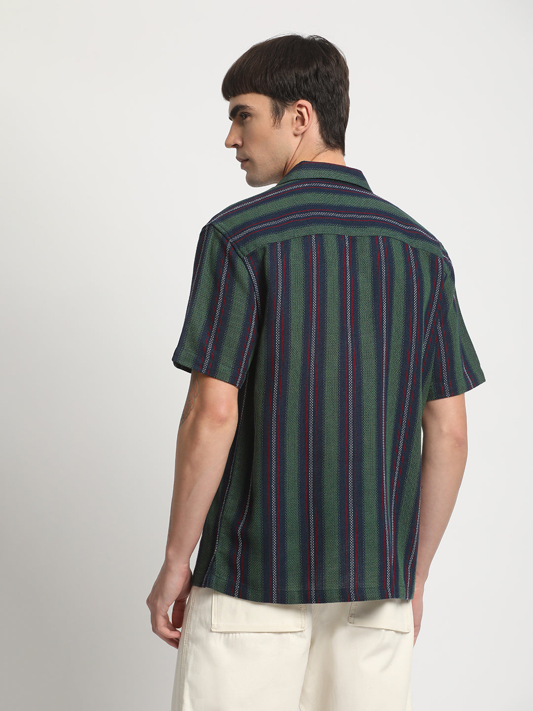 Men Multi-Colour Striped Regular Fit Cotton Casual Shirt by The Bear House
