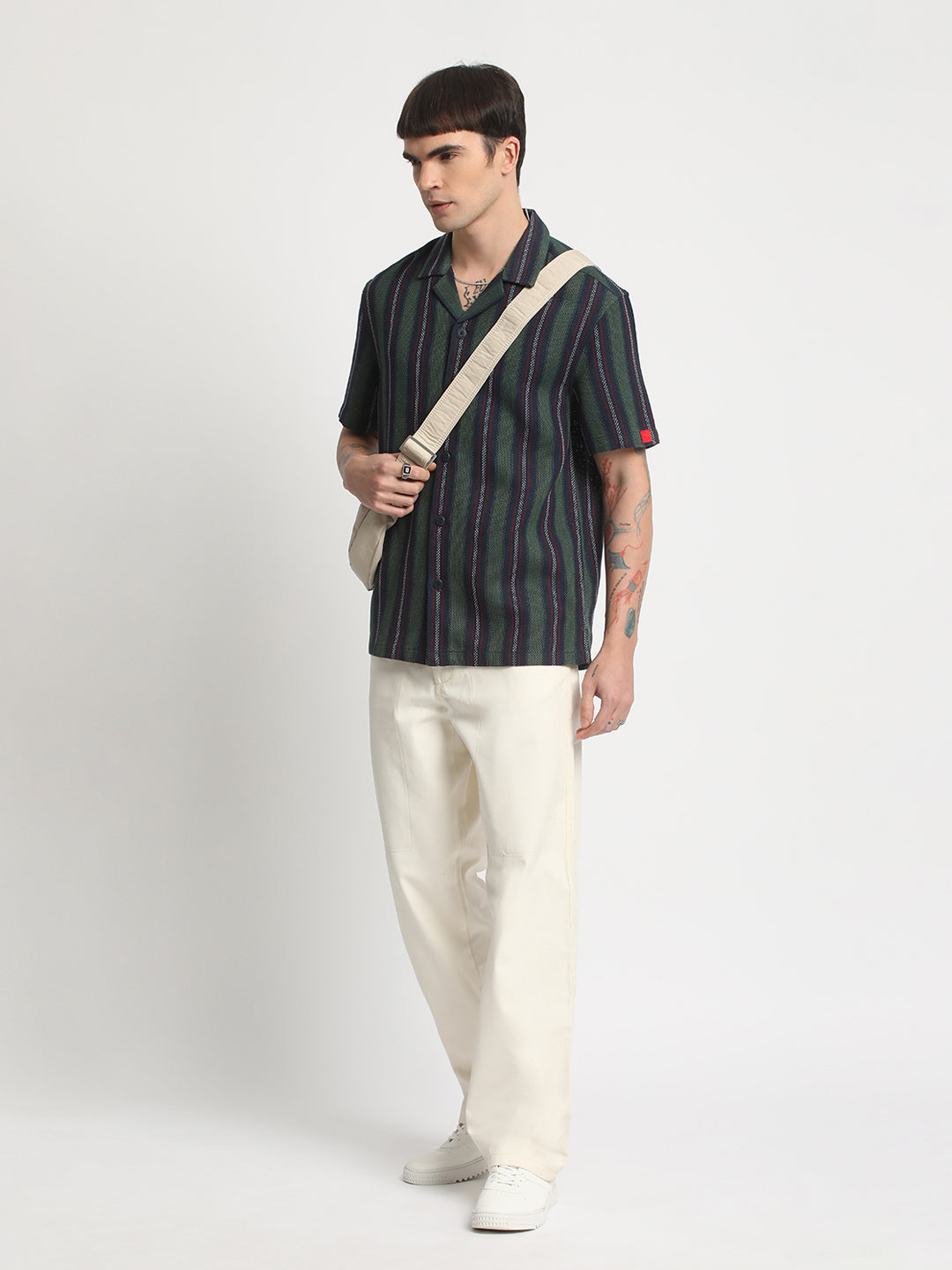 Men Multi-Colour Striped Regular Fit Cotton Casual Shirt by The Bear House