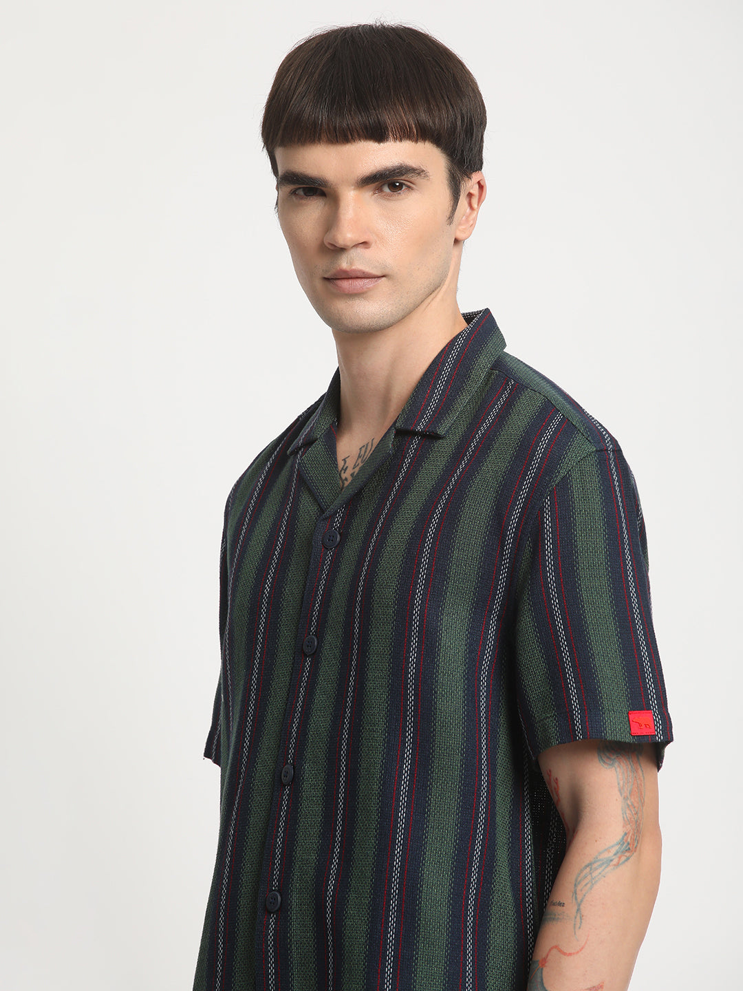 Men Multi-Colour Striped Regular Fit Cotton Casual Shirt by The Bear House