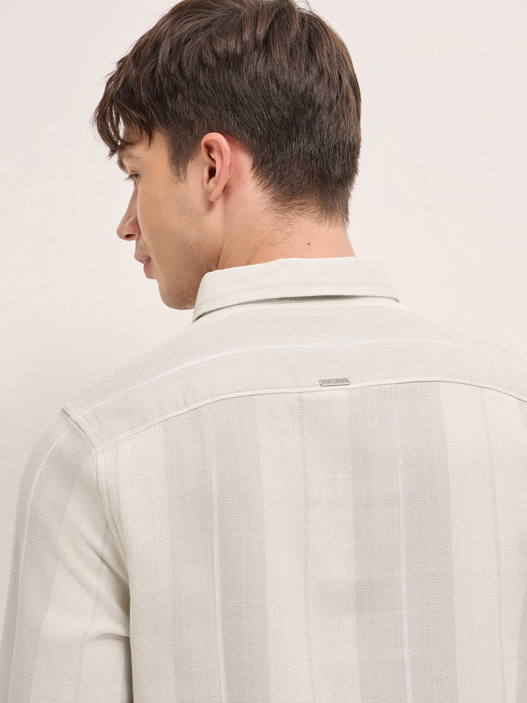 Green Woven Vertical Stripe Slim Fit Casual Shirt by The Bear House