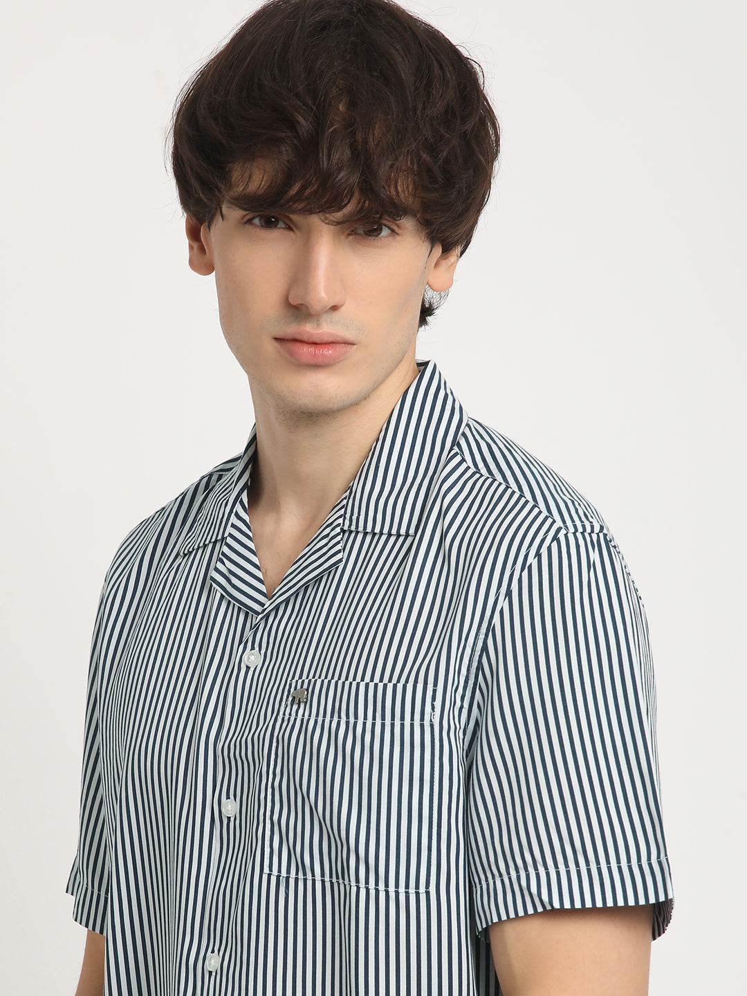 Men Blue Striped Regular Fit Viscose Casual Shirt by The Bear House