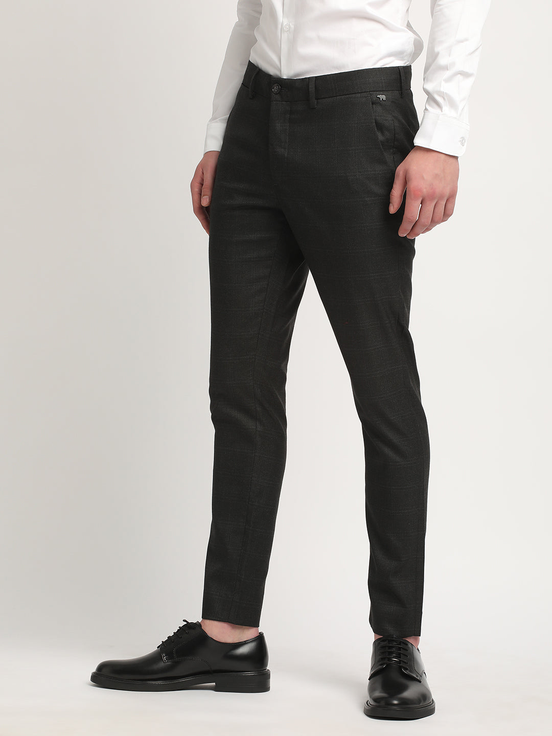 Men Black Solid Slim Fit Polyester Blend Formal Trouser by The Bear House