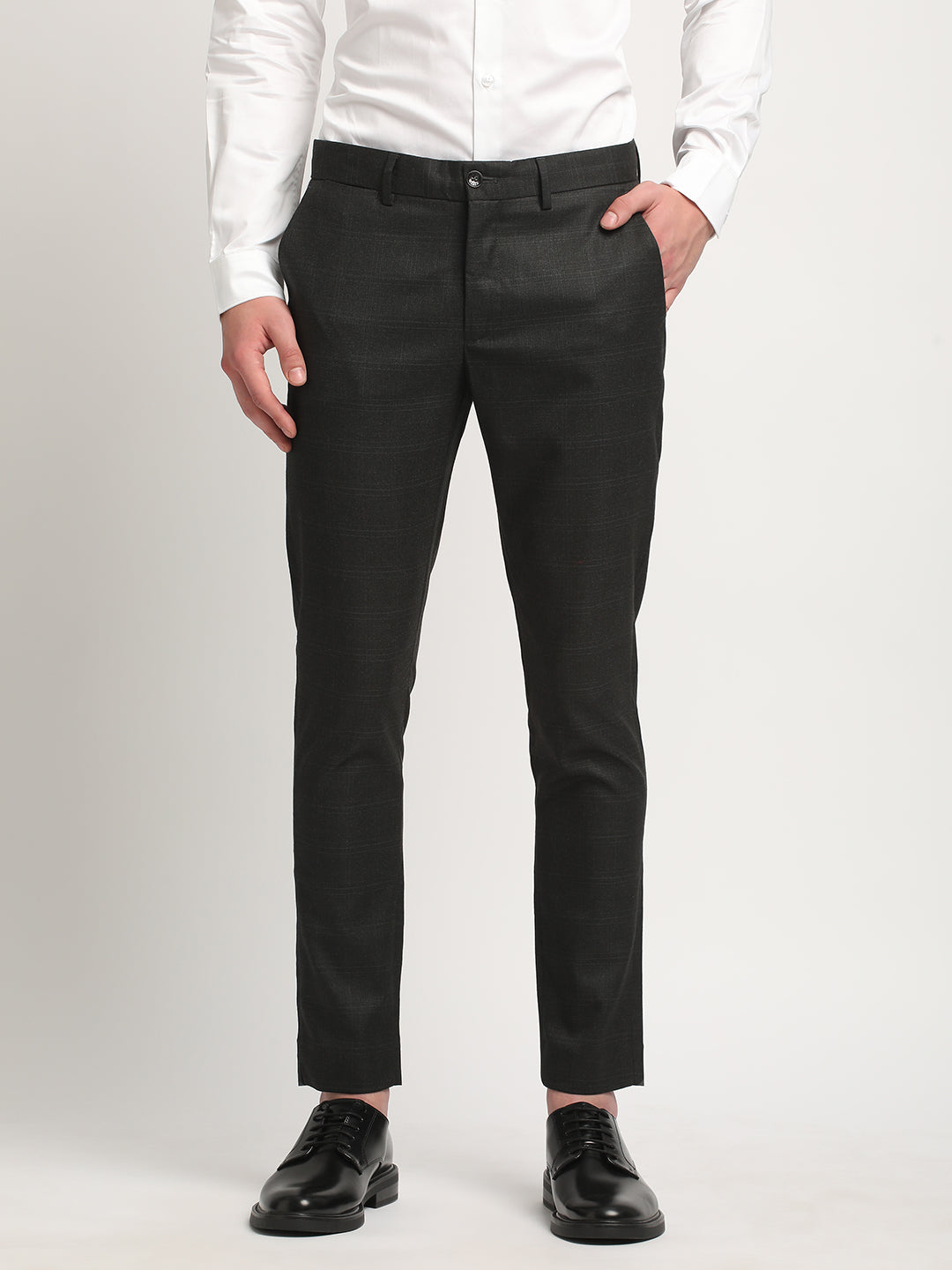 Men Black Solid Slim Fit Polyester Blend Formal Trouser by The Bear House