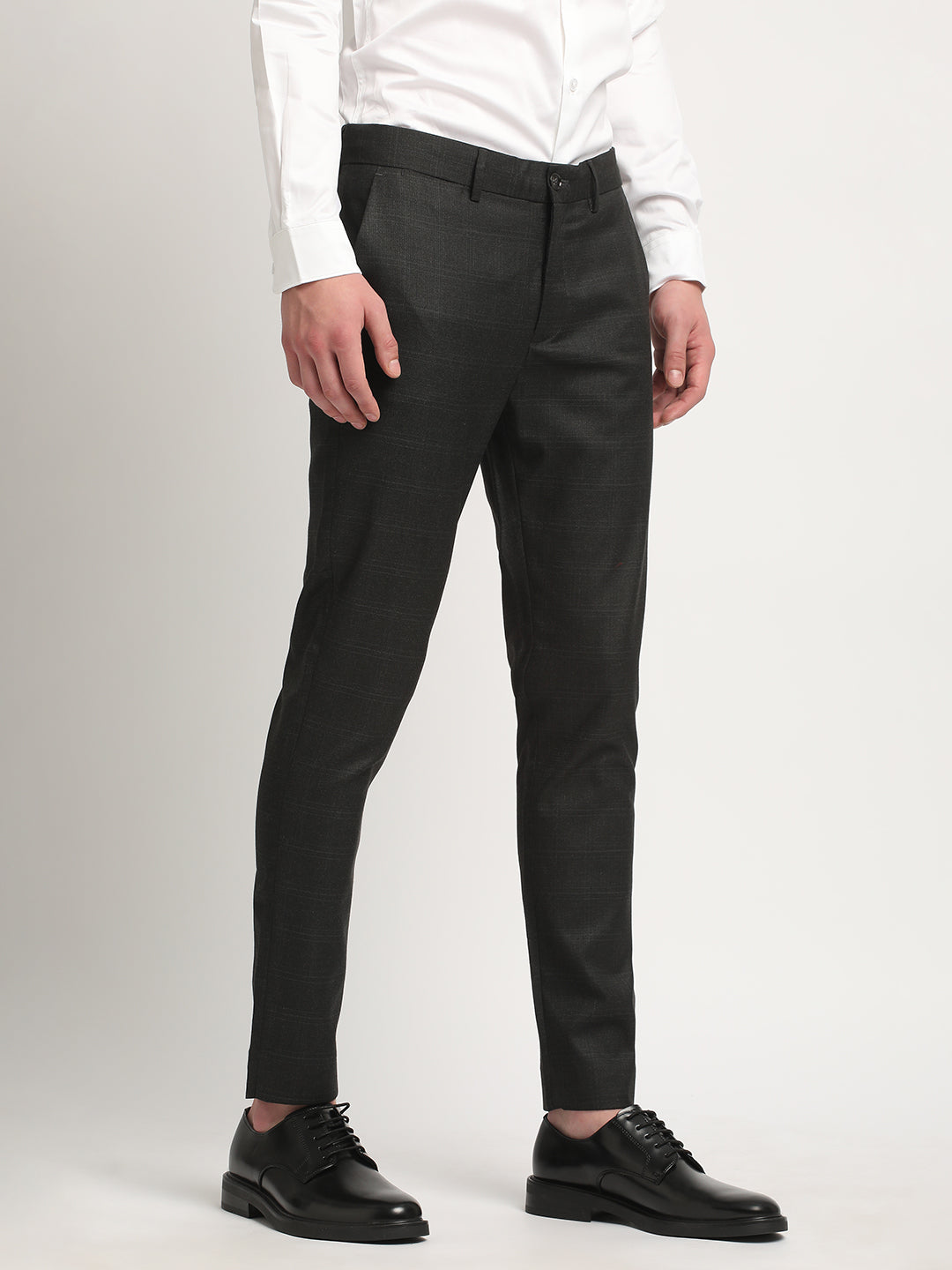Men Black Solid Slim Fit Polyester Blend Formal Trouser by The Bear House