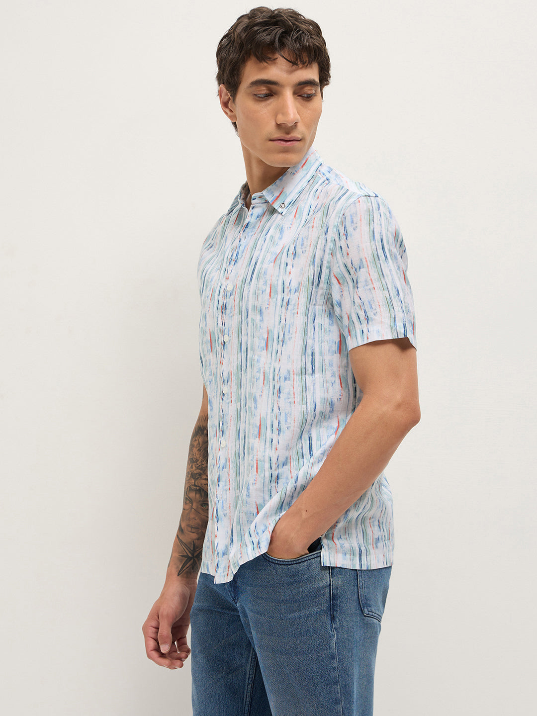 Multicolor Relax Fit Casual Shirt with Abstract Striped Print by The Bear House