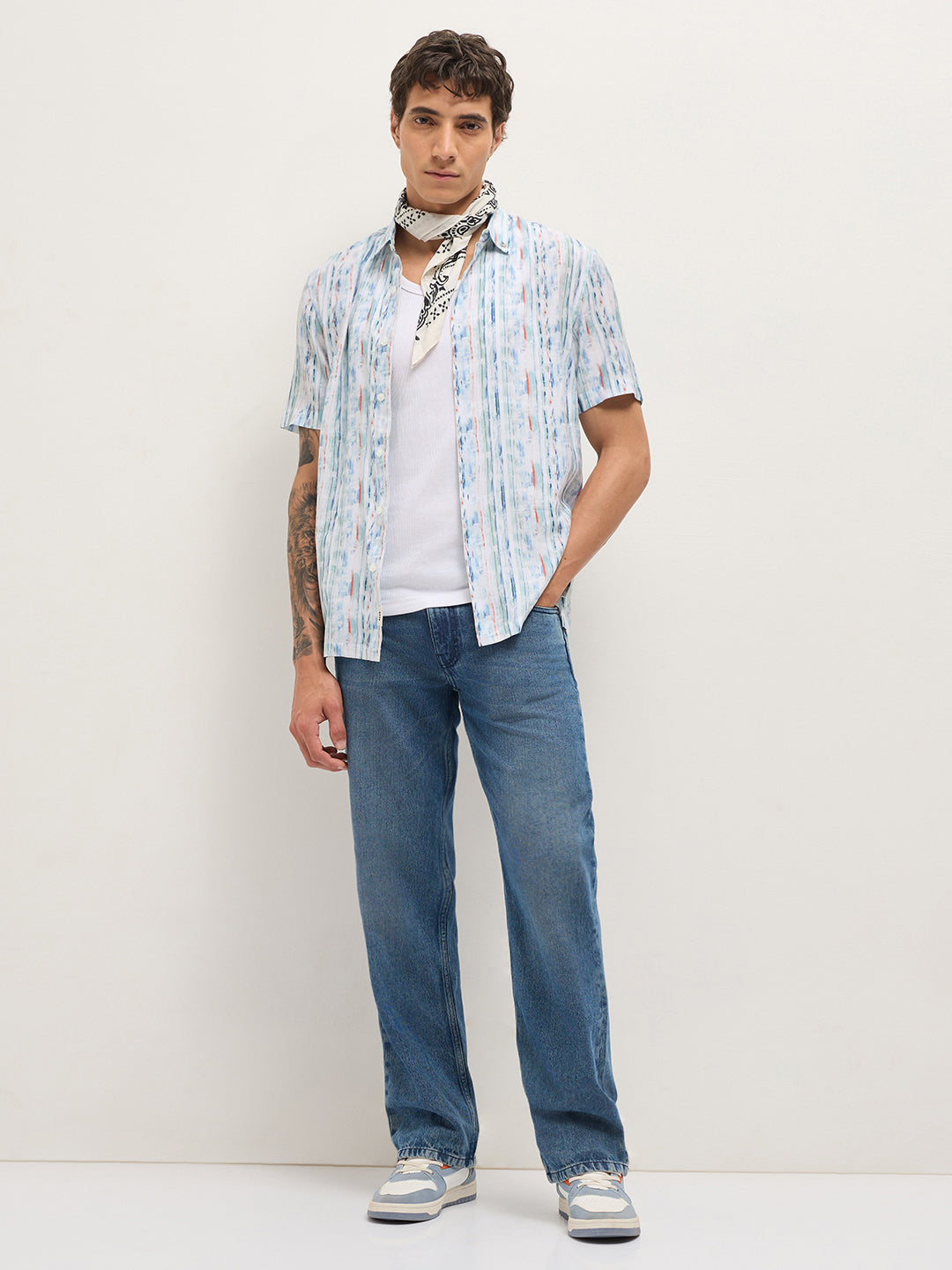 Multicolor Relax Fit Casual Shirt with Abstract Striped Print by The Bear House