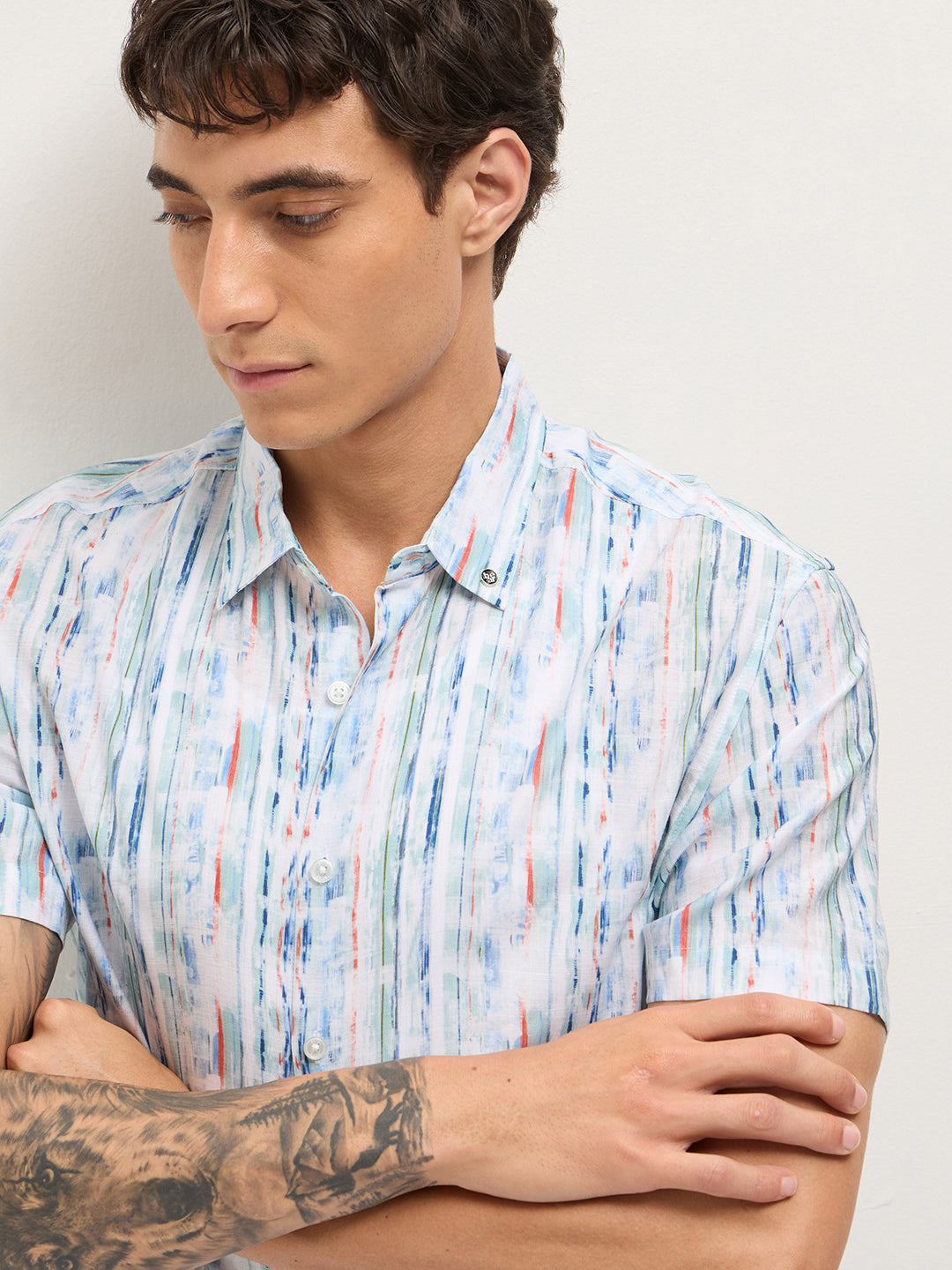 Multicolor Relax Fit Casual Shirt with Abstract Striped Print by The Bear House