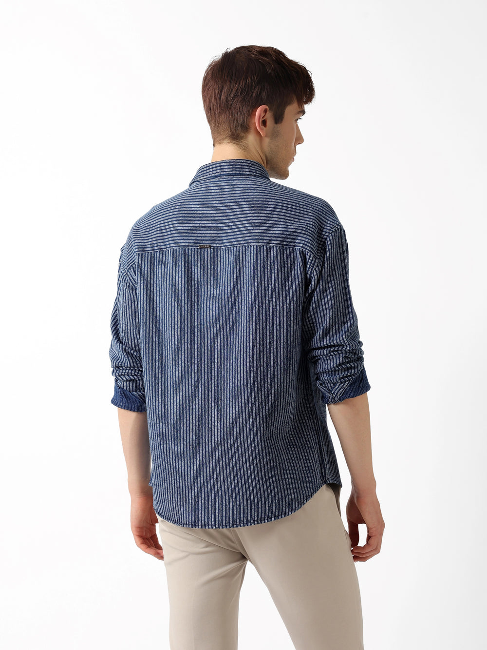 Blue Vertical Pinstripe Relaxed Fit Casual Shirt by The Bear House