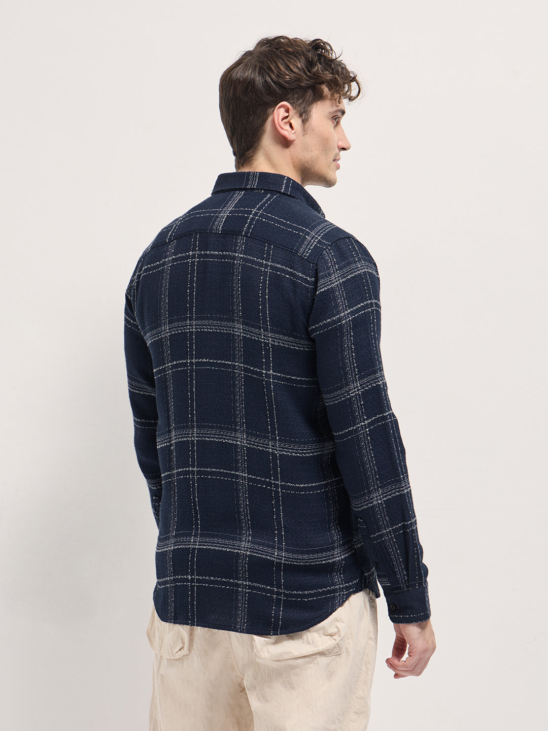Dark Blue Checked Slim Fit Casual Flannel Shirt by The Bear House