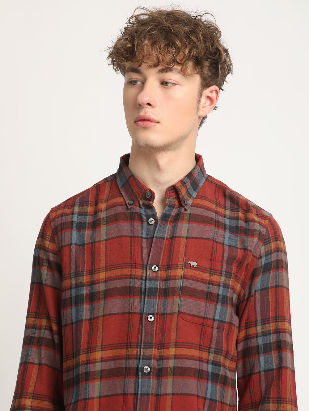 Men Rust Checked Slim Fit Flannel Cotton Casual Shirt by The Bear House