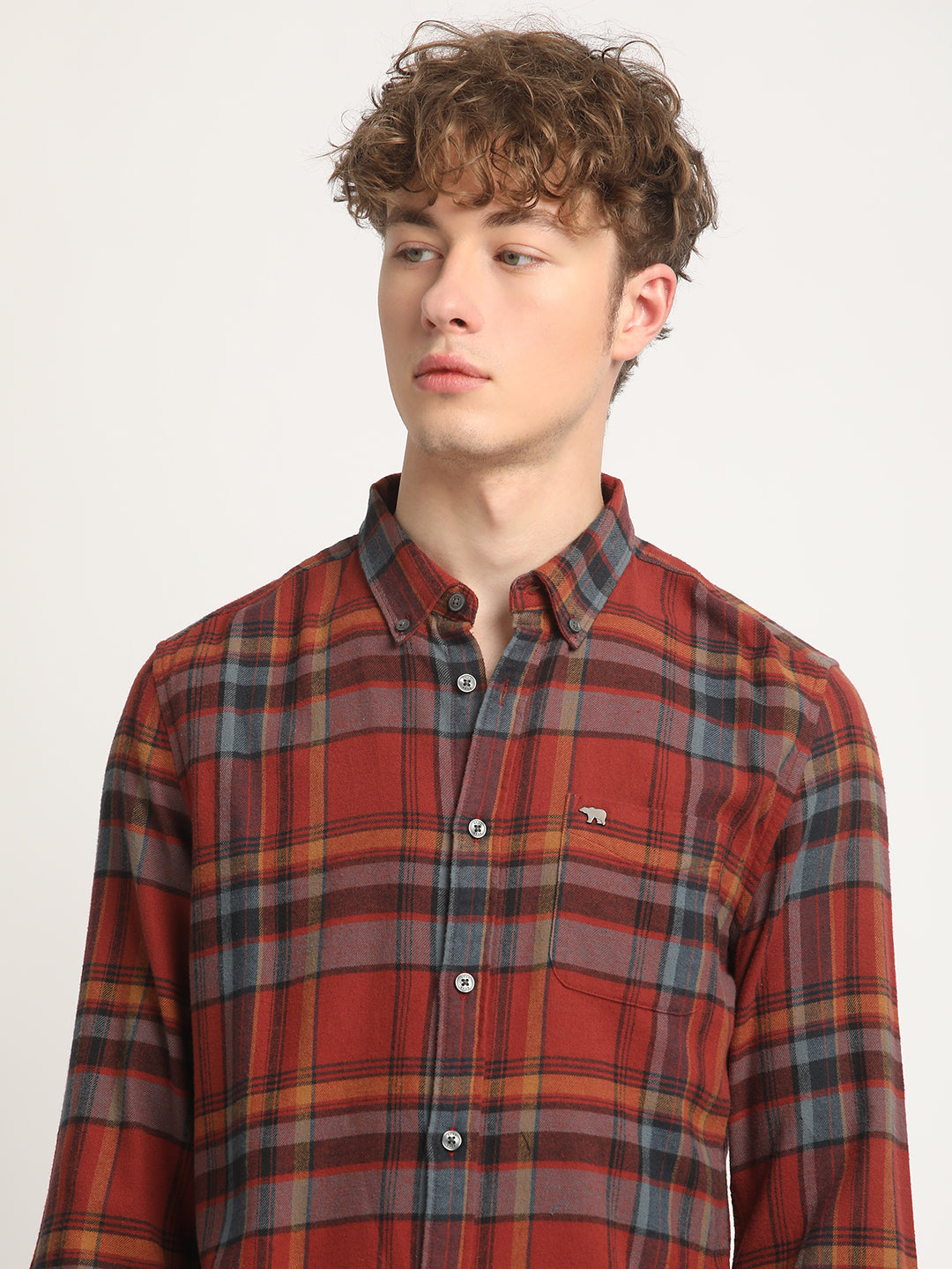 Men Rust Checked Slim Fit Flannel Cotton Casual Shirt by The Bear House