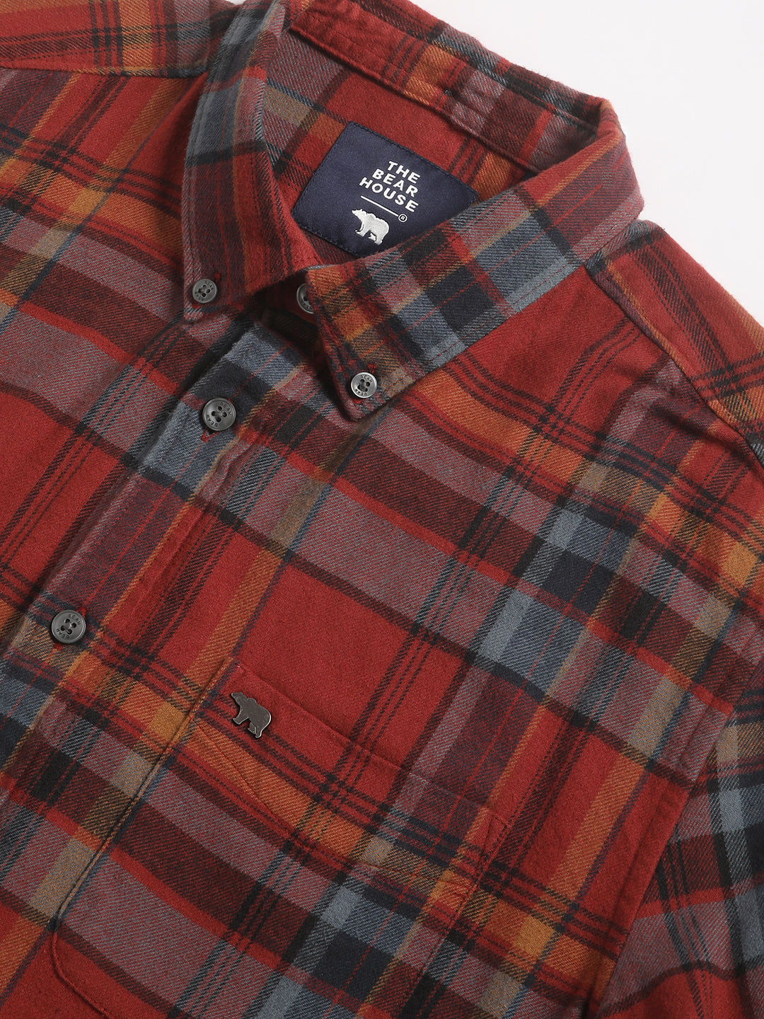 Men Rust Checked Slim Fit Flannel Cotton Casual Shirt by The Bear House