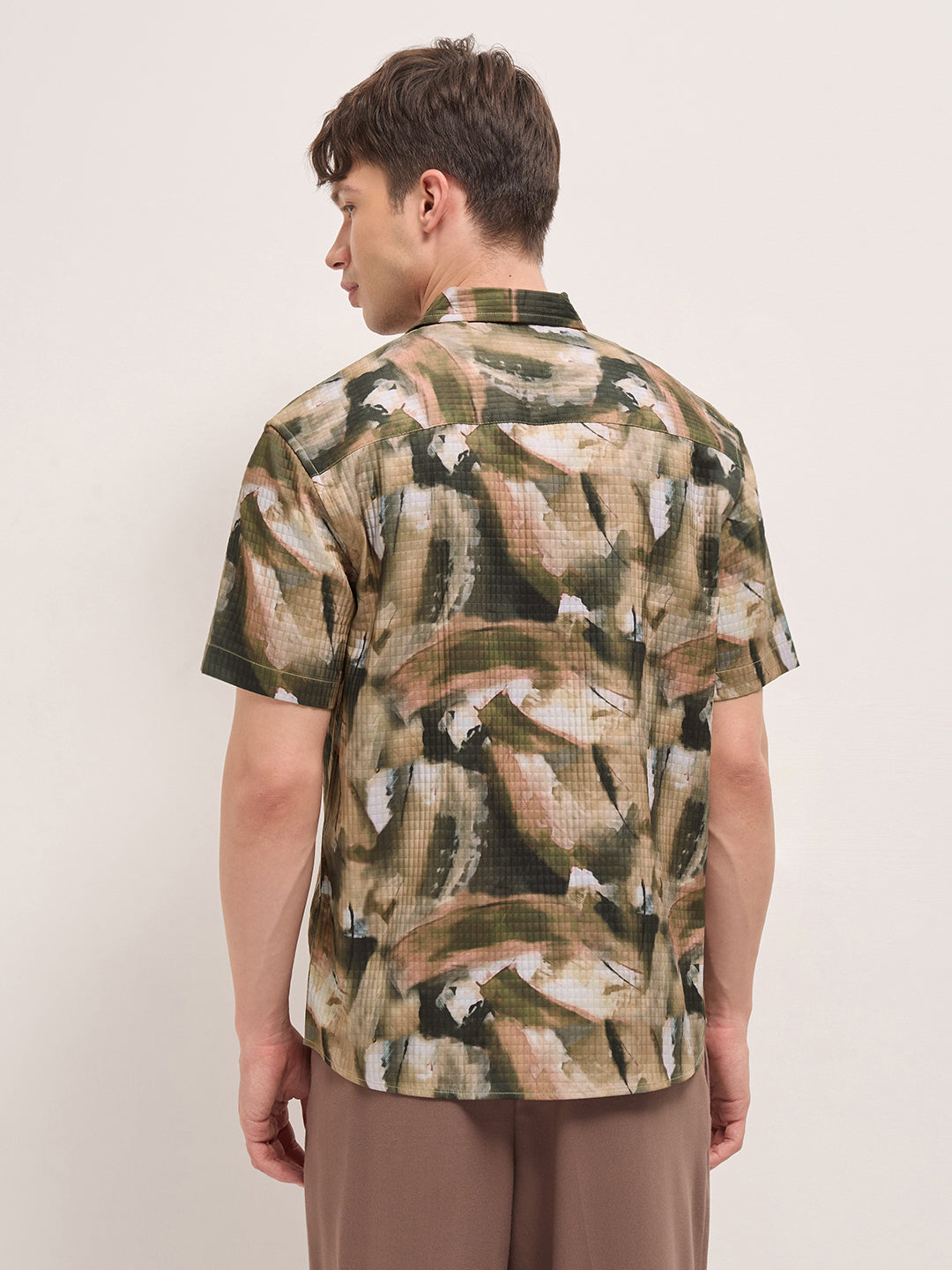 Multicolor Textured Check Abstract Digital Print Relaxed Fit Casual Shirt by The Bear House