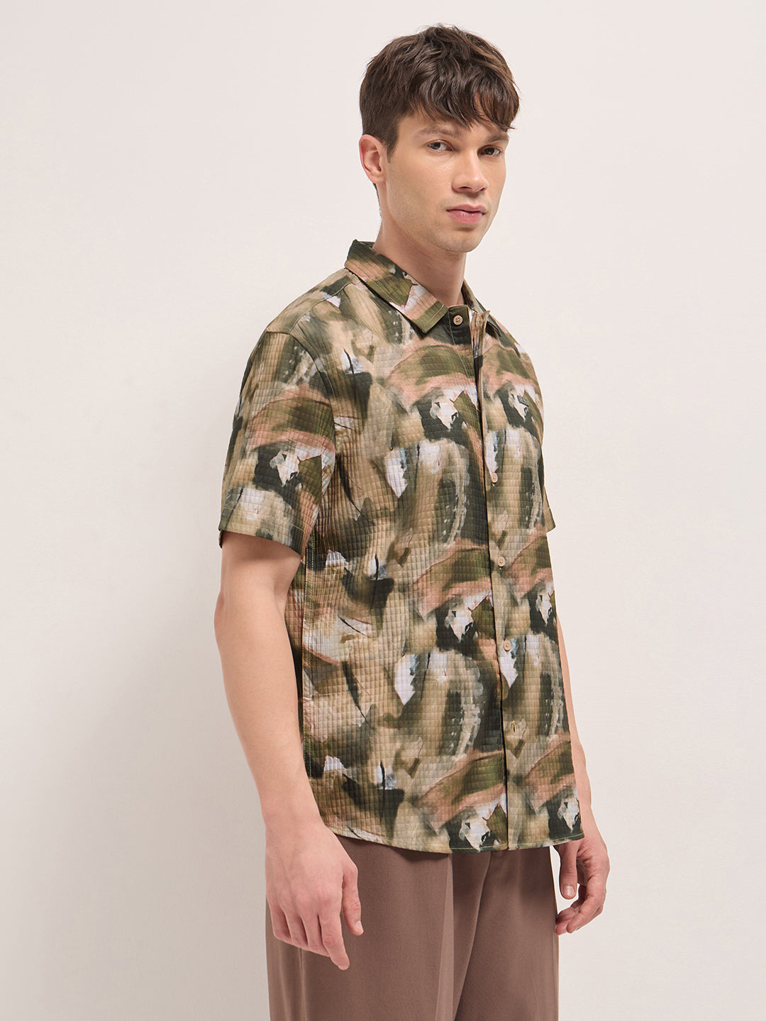 Multicolor Textured Check Abstract Digital Print Relaxed Fit Casual Shirt by The Bear House