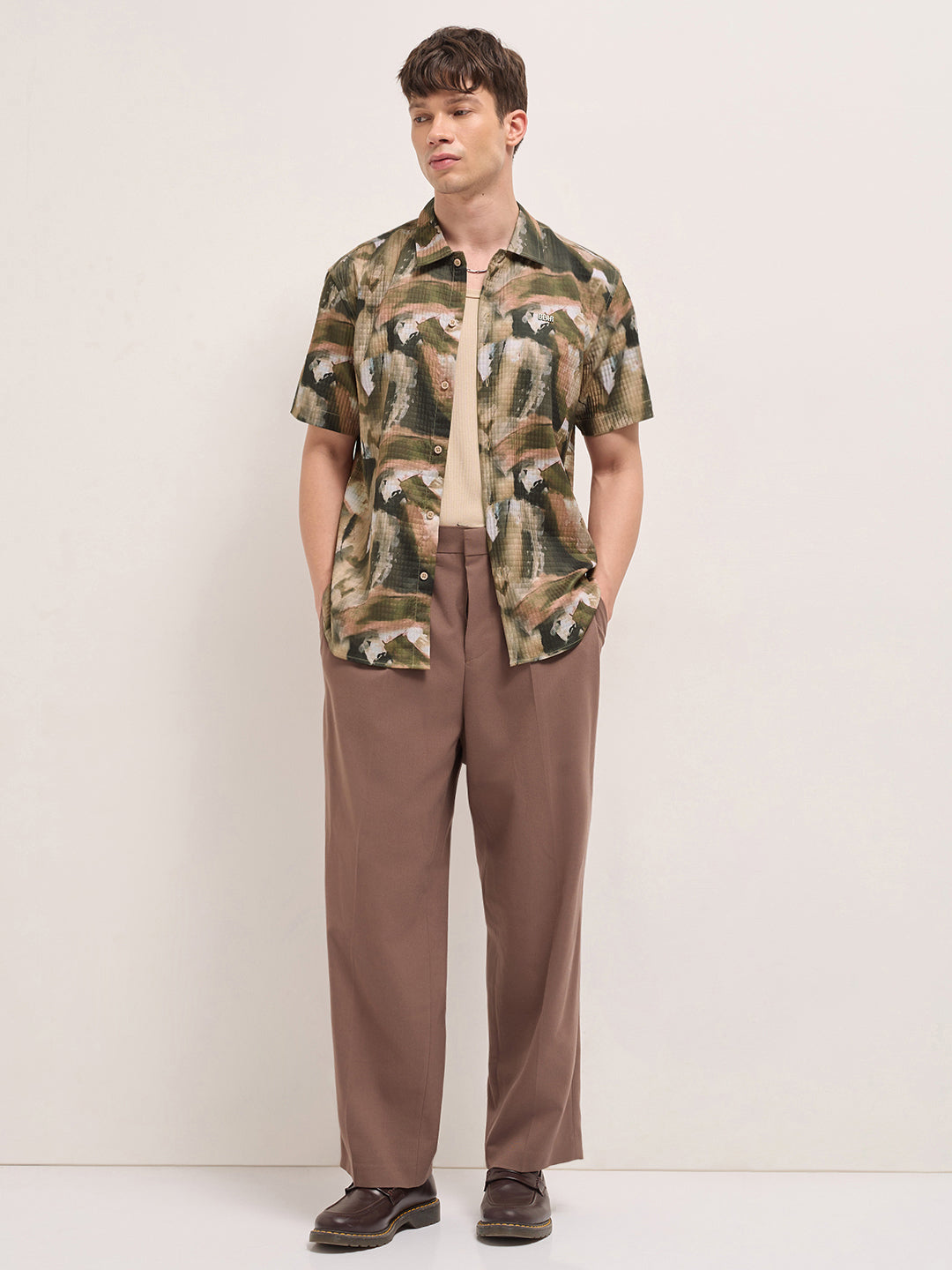 Multicolor Textured Check Abstract Digital Print Relaxed Fit Casual Shirt by The Bear House