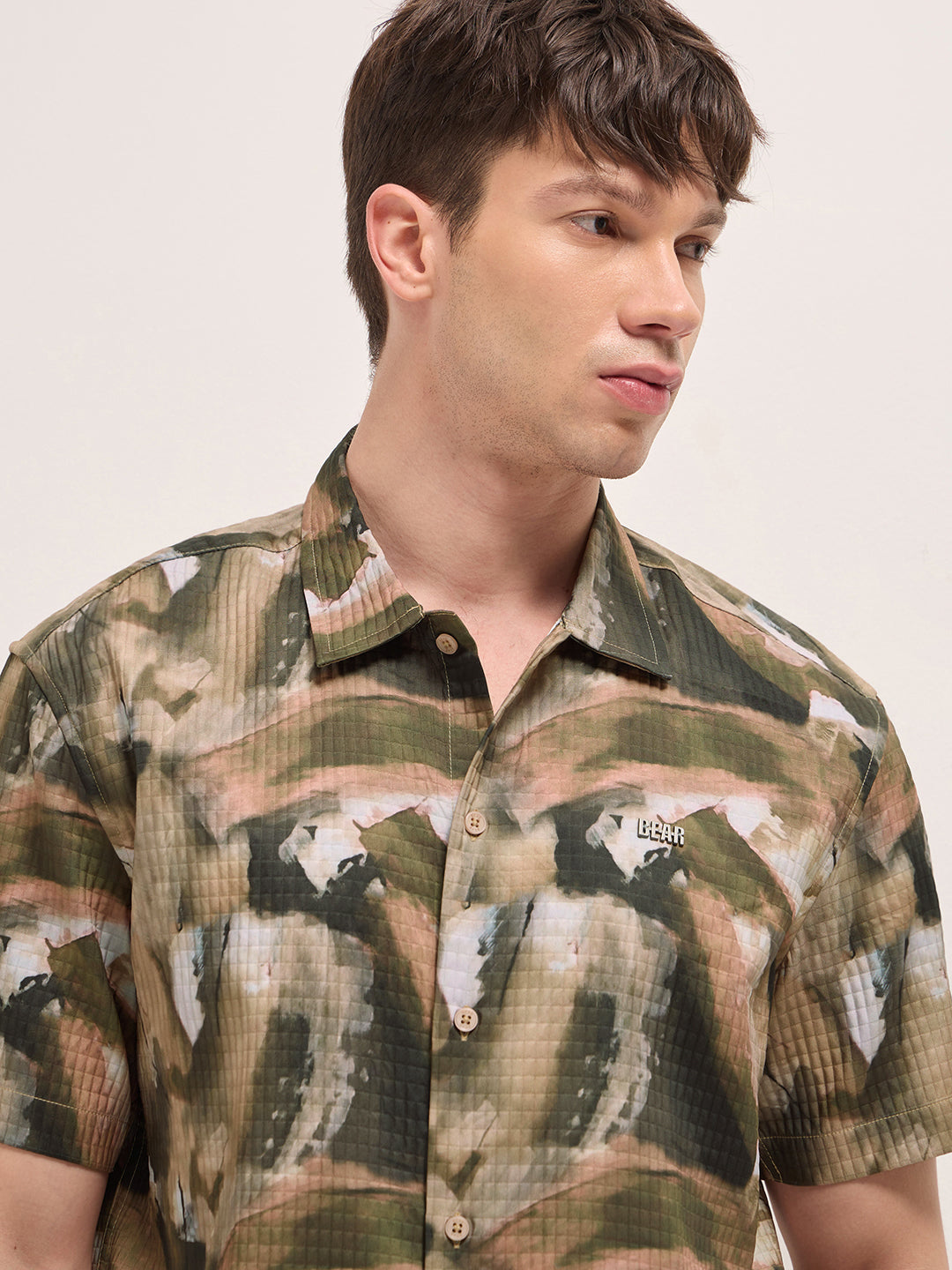 Multicolor Textured Check Abstract Digital Print Relaxed Fit Casual Shirt by The Bear House