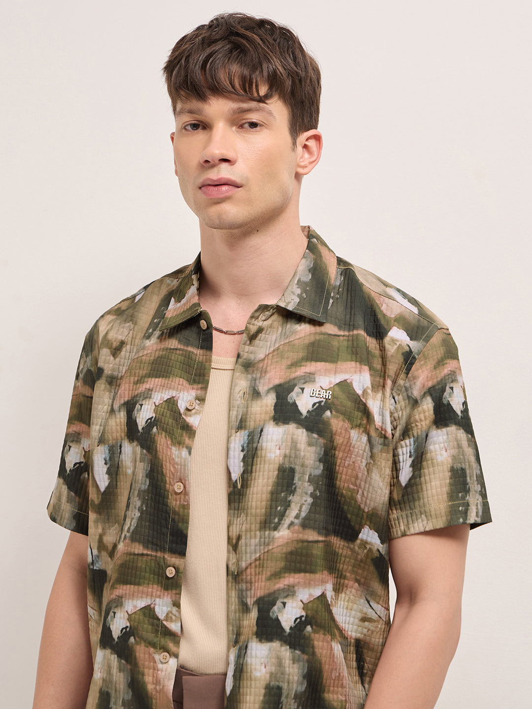 Multicolor Textured Check Abstract Digital Print Relaxed Fit Casual Shirt by The Bear House