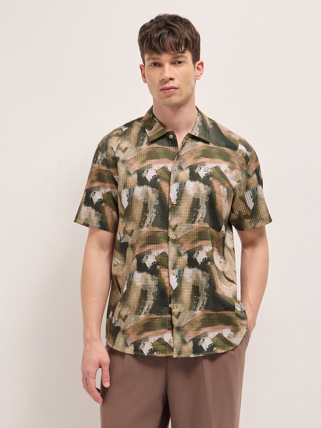 Multicolor Textured Check Abstract Digital Print Relaxed Fit Casual Shirt by The Bear House