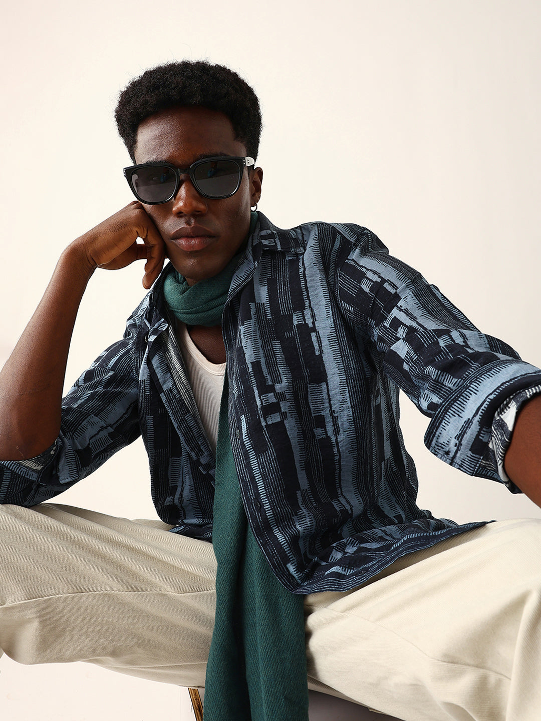 Blue Abstract Textured Printed Regular Fit Casual Shirt by The Bear House
