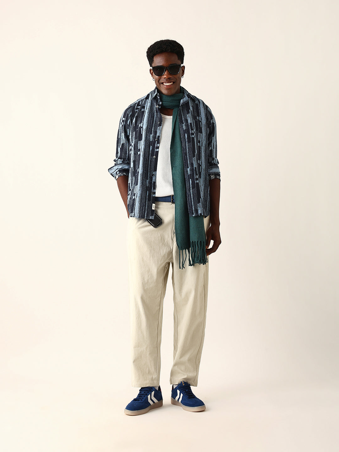 Blue Abstract Textured Printed Regular Fit Casual Shirt by The Bear House