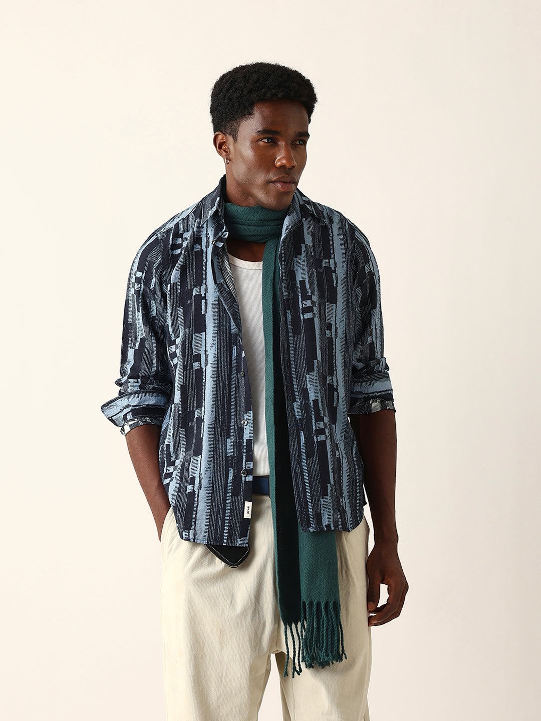 Blue Abstract Textured Printed Regular Fit Casual Shirt by The Bear House