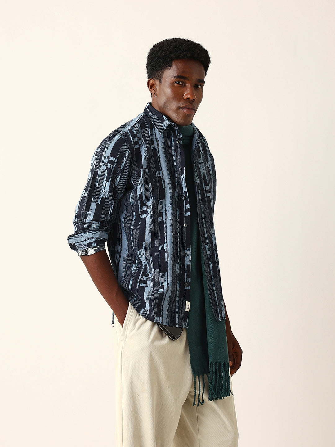 Blue Abstract Textured Printed Regular Fit Casual Shirt by The Bear House